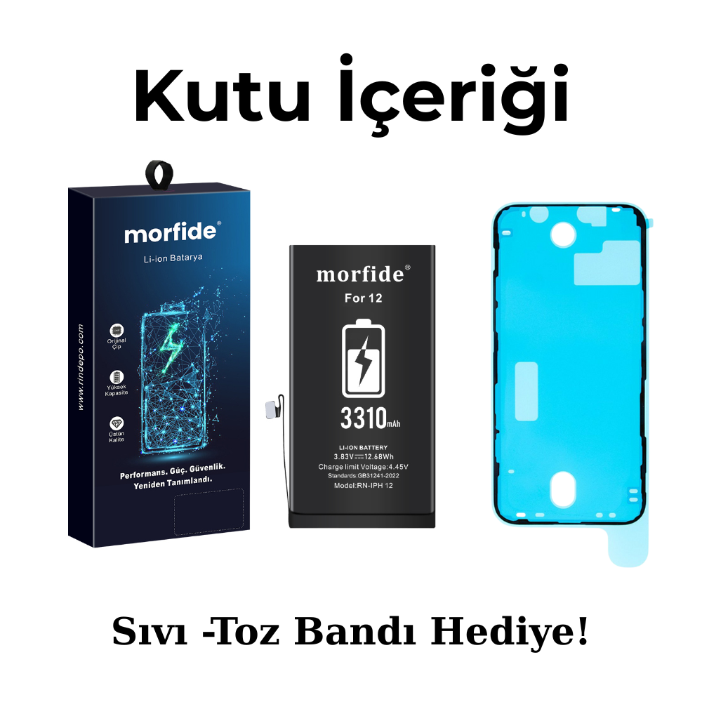 Apple iPhone 12 / 12 Pro Uyumlu 3310mAh Yüksek Kapasiteli Batarya - Gelişmiş Akıllı Chip - Pil Sağlığı Destekli - Morfide M-Max