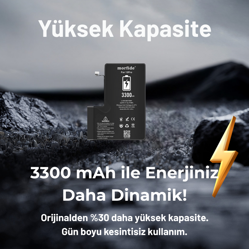 Apple iPhone 13 Pro Uyumlu 3300mAh Yüksek Kapasiteli Batarya - Gelişmiş Akıllı Chip - Pil Sağlığı Destekli - Morfide M-Max