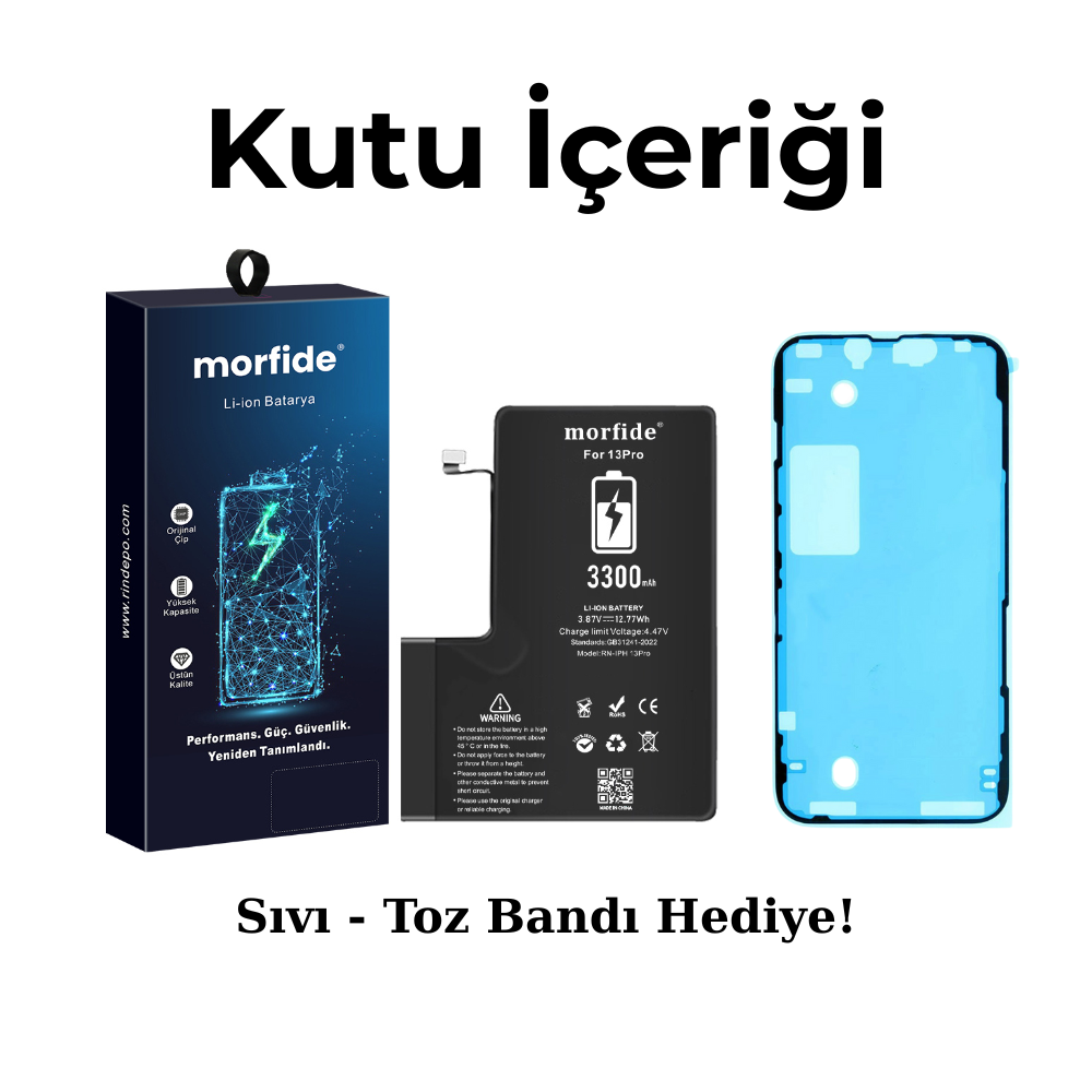 Apple iPhone 13 Pro Uyumlu 3300mAh Yüksek Kapasiteli Batarya - Gelişmiş Akıllı Chip - Pil Sağlığı Destekli - Morfide M-Max