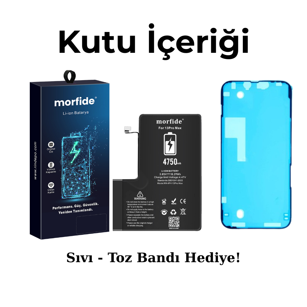 Apple iPhone 13 Pro Max Uyumlu 4750mAh Yüksek Kapasiteli Batarya - Gelişmiş Akıllı Chip - Pil Sağlığı Destekli - Morfide M-Max