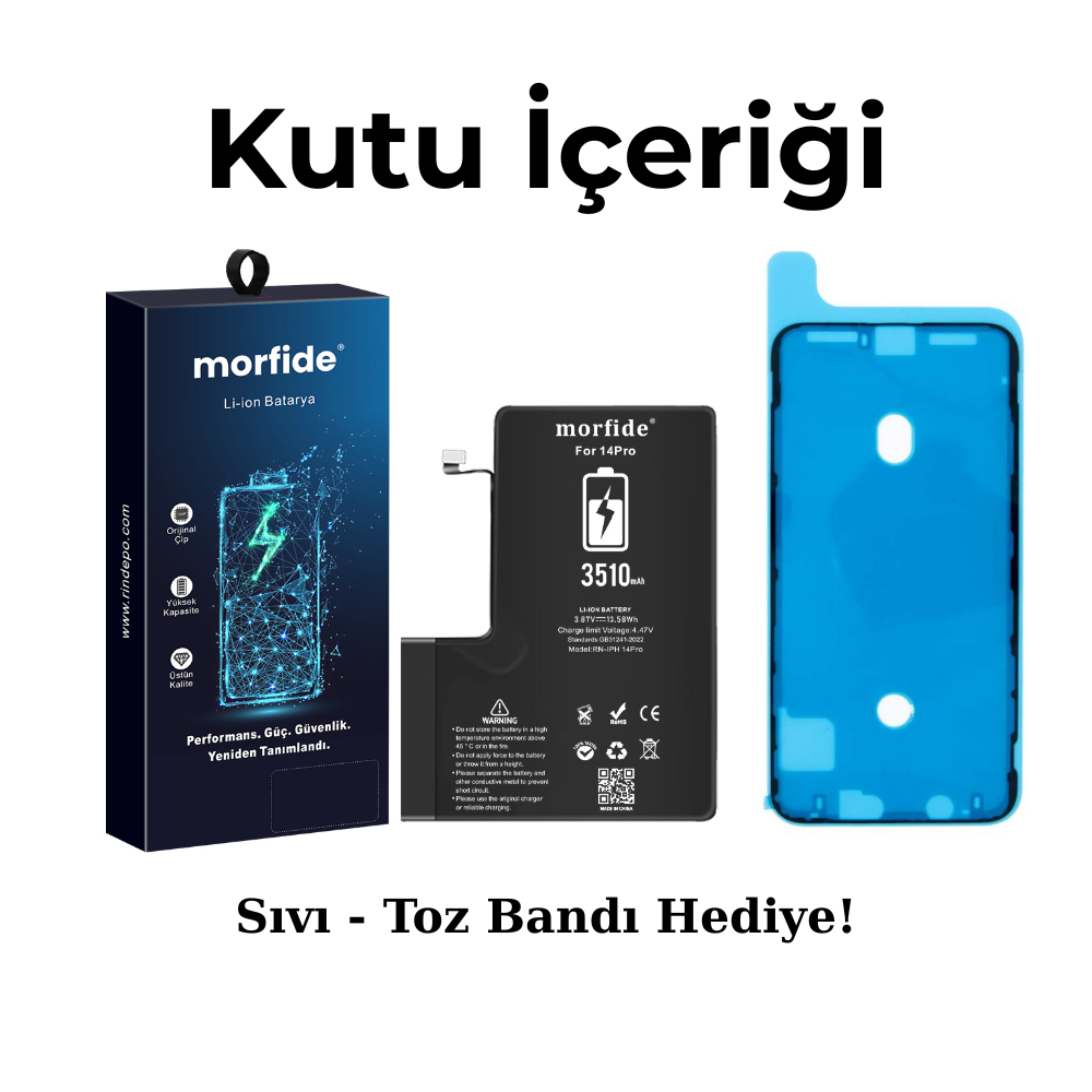 Apple iPhone 14 Pro Uyumlu 3510mAh Yüksek Kapasiteli Batarya - Gelişmiş Akıllı Chip - Pil Sağlığı Destekli - Morfide M-Max