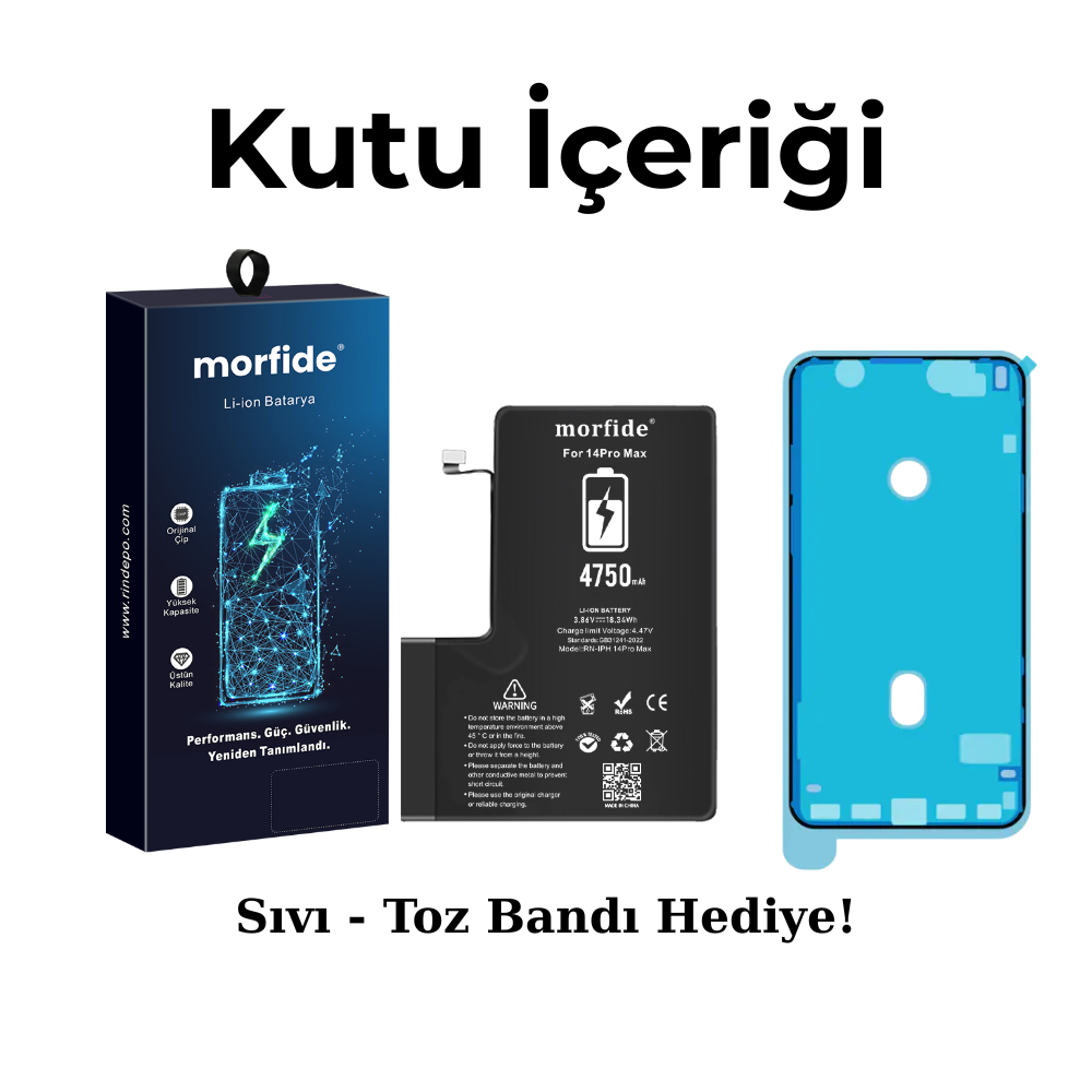 Apple iPhone 14 Pro Max Uyumlu 4750mAh Yüksek Kapasiteli Batarya - Gelişmiş Akıllı Chip - Pil Sağlığı Destekli - Morfide M-Max