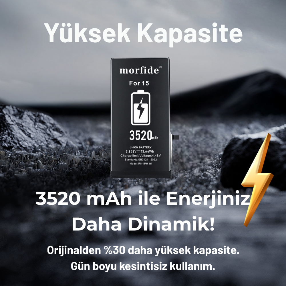 Apple iPhone 15 Uyumlu 3520mAh Yüksek Kapasiteli Batarya - Gelişmiş Akıllı Chip - Pil Sağlığı Destekli - Morfide M-Max