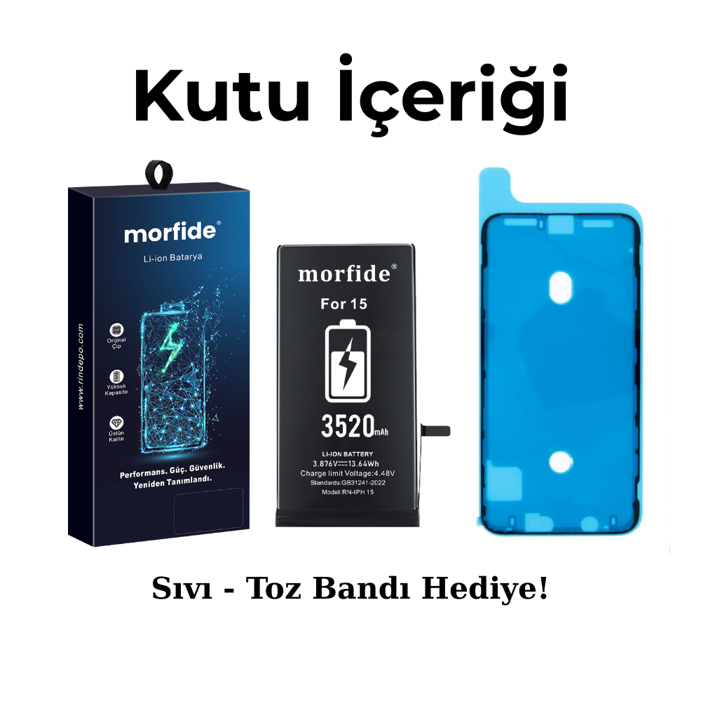 Apple iPhone 15 Uyumlu 3520mAh Yüksek Kapasiteli Batarya - Gelişmiş Akıllı Chip - Pil Sağlığı Destekli - Morfide M-Max