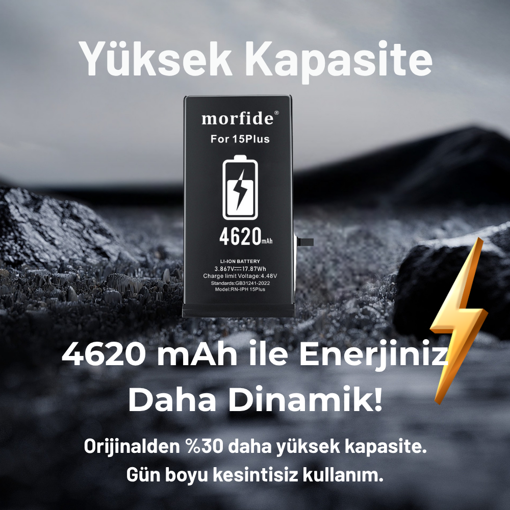 Apple iPhone 15 Plus Uyumlu 4620mAh Yüksek Kapasiteli Batarya - Gelişmiş Akıllı Chip - Pil Sağlığı Destekli - Morfide M-Max