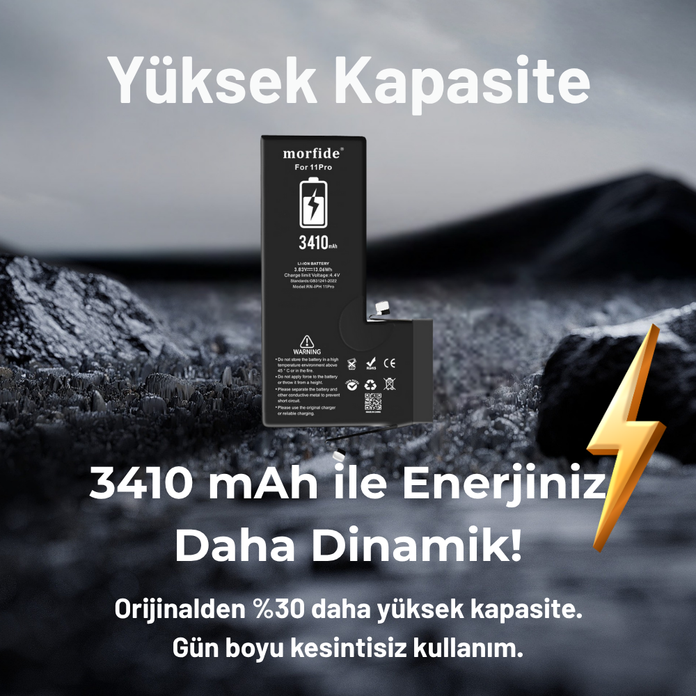 Apple iPhone 11 Pro Uyumlu 3410mAh Yüksek Kapasiteli Batarya Morfide M-Max – A Sınıf Hücre, 15 Ay Garantili