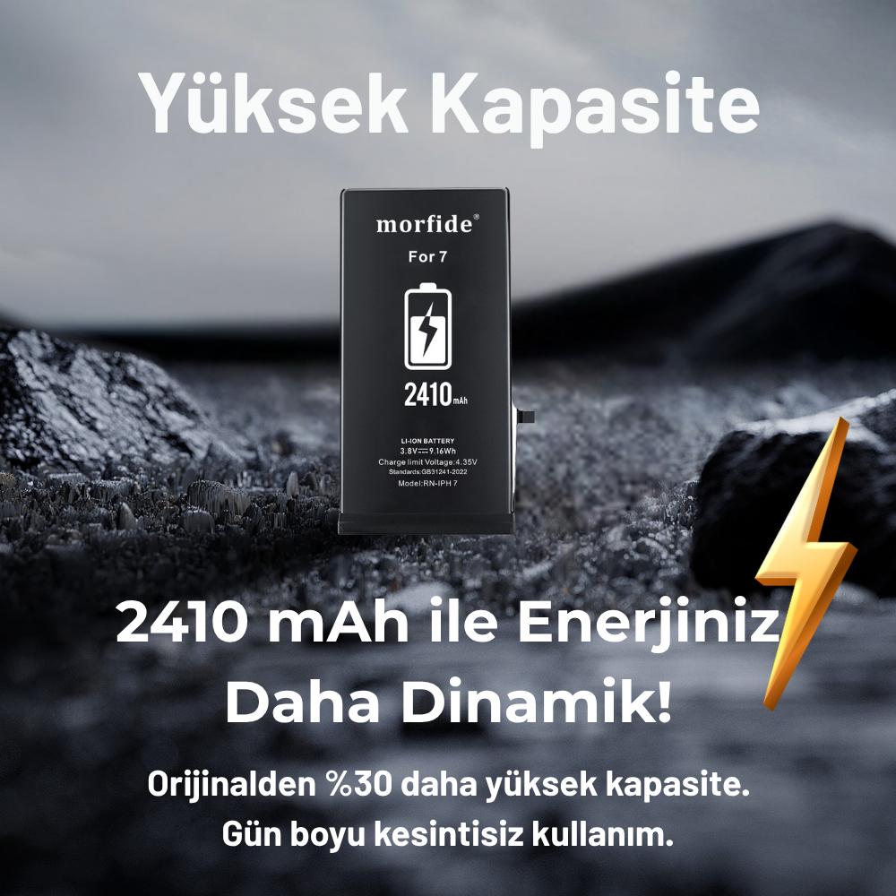 Apple iPhone 7 Uyumlu 3410mAh Yüksek Kapasiteli Batarya Morfide M-Max – A Sınıf Hücre, 15 Ay Garantili