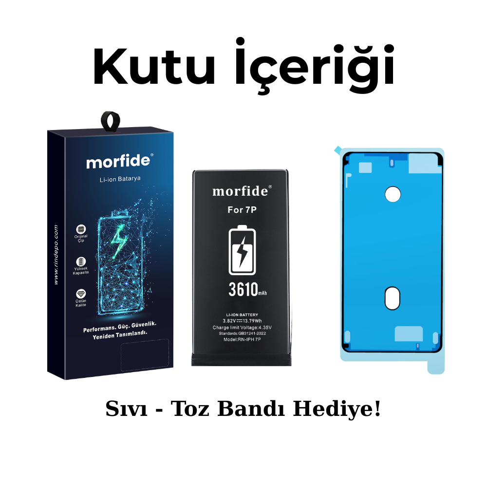 Apple iPhone 7 Plus Uyumlu 3610mAh Yüksek Kapasiteli Batarya Morfide M-Max – A Sınıf Hücre, 15 Ay Garantili