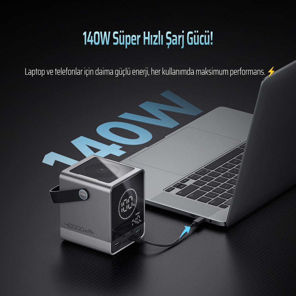 CUKTECH 30 Powerbank 40000 mAh | 300 W PD3.1 Süper Hızlı Şarj | 3 Port (2C1A) TFT Ekranlı Taşınabilir Şarj Cihazı – Laptop, MacBook, iPhone, Samsung, Xiaomi ile Uyumlu