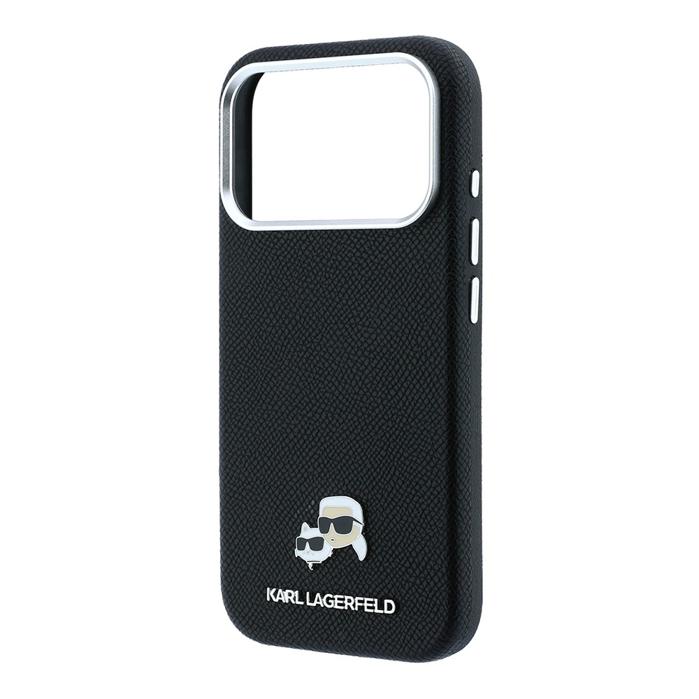 Apple iPhone 18 Pro Uyumlu Kılıf Karl Lagerfeld Orjinal Lisanslı M-Safe Şarj Özellikli K&C Heads Metal Logolu PU Kapak - 5