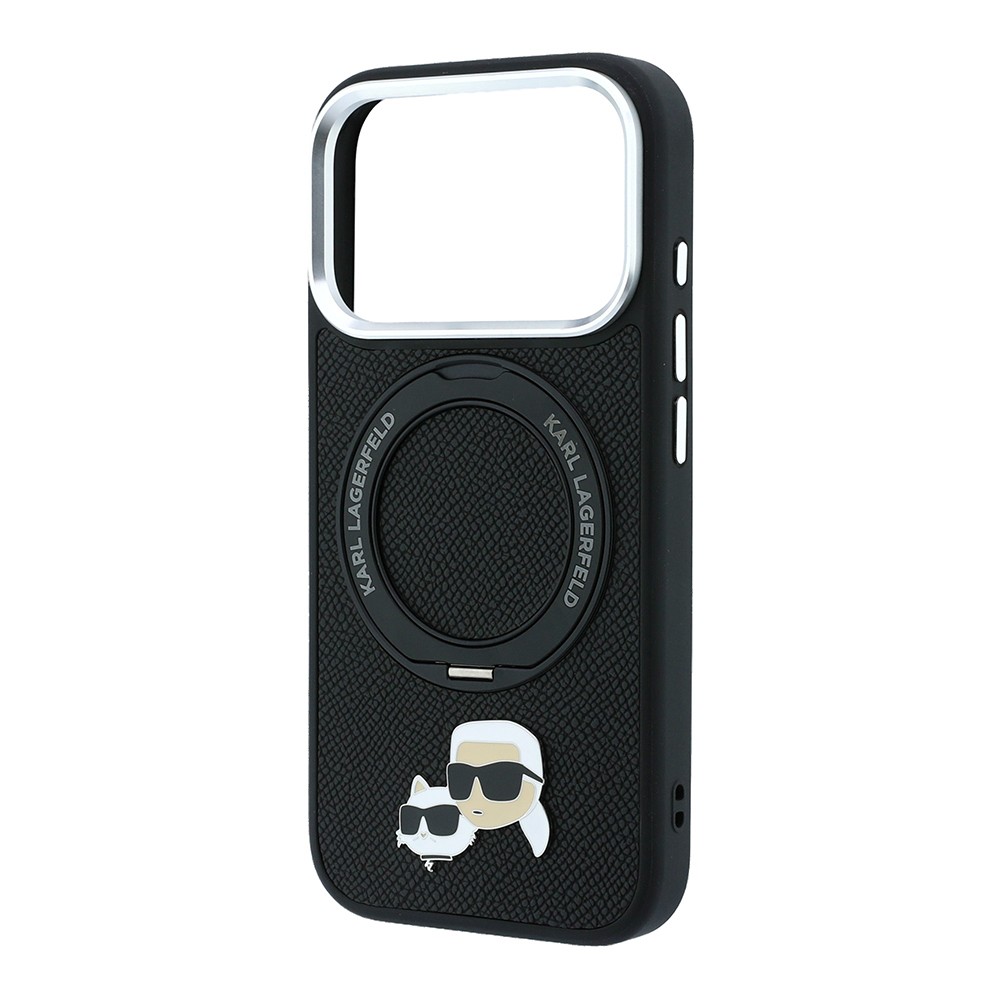 Apple iPhone 18 Pro Max Uyumlu Kılıf Karl Lagerfeld Orjinal Lisanslı M-Safe Şarj Özellikli K&C Heads Pin Metal Logolu PU 360 Derece Dönebilen Standlı Kapak - 5