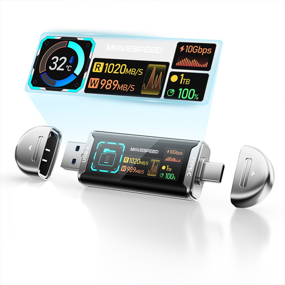 Movespeed MSSU10 LCD Ekranlı 4K ProRes Dual USB-A+Type-C Bağlantılı PSSD Flash Disk 128GB 10Gbps - 5