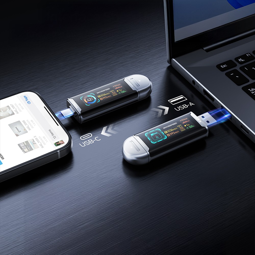Movespeed MSSU10 LCD Ekranlı 4K ProRes Dual USB-A+Type-C Bağlantılı PSSD Flash Disk 128GB 10Gbps - 9