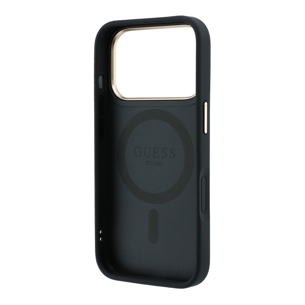 Apple iPhone 18 Pro Uyumlu Kılıf Guess Orjinal Lisanslı M-safe Şarj Özellikli 360 Derece Dönebilen Standlı PU Metal Yazı Logolu Kapak - 6