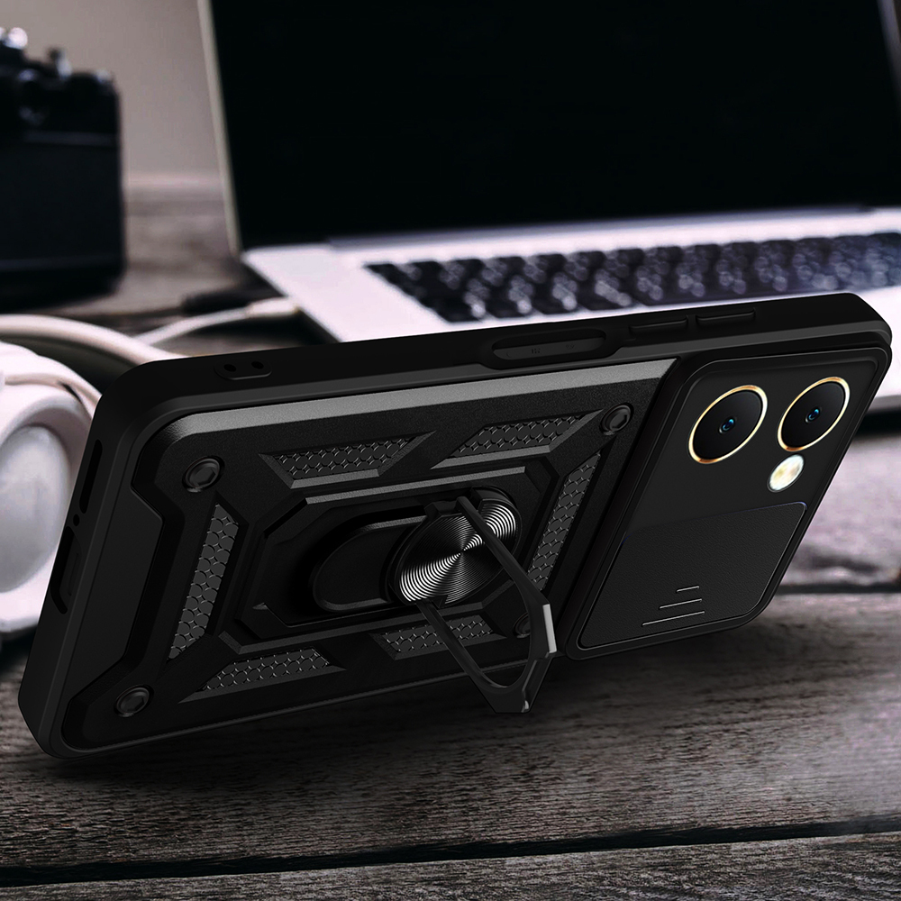 Vivo Y18 Kılıf Magnetik Standlı Kamera Korumalı Zore Sürgülü Vega Kapak - 6