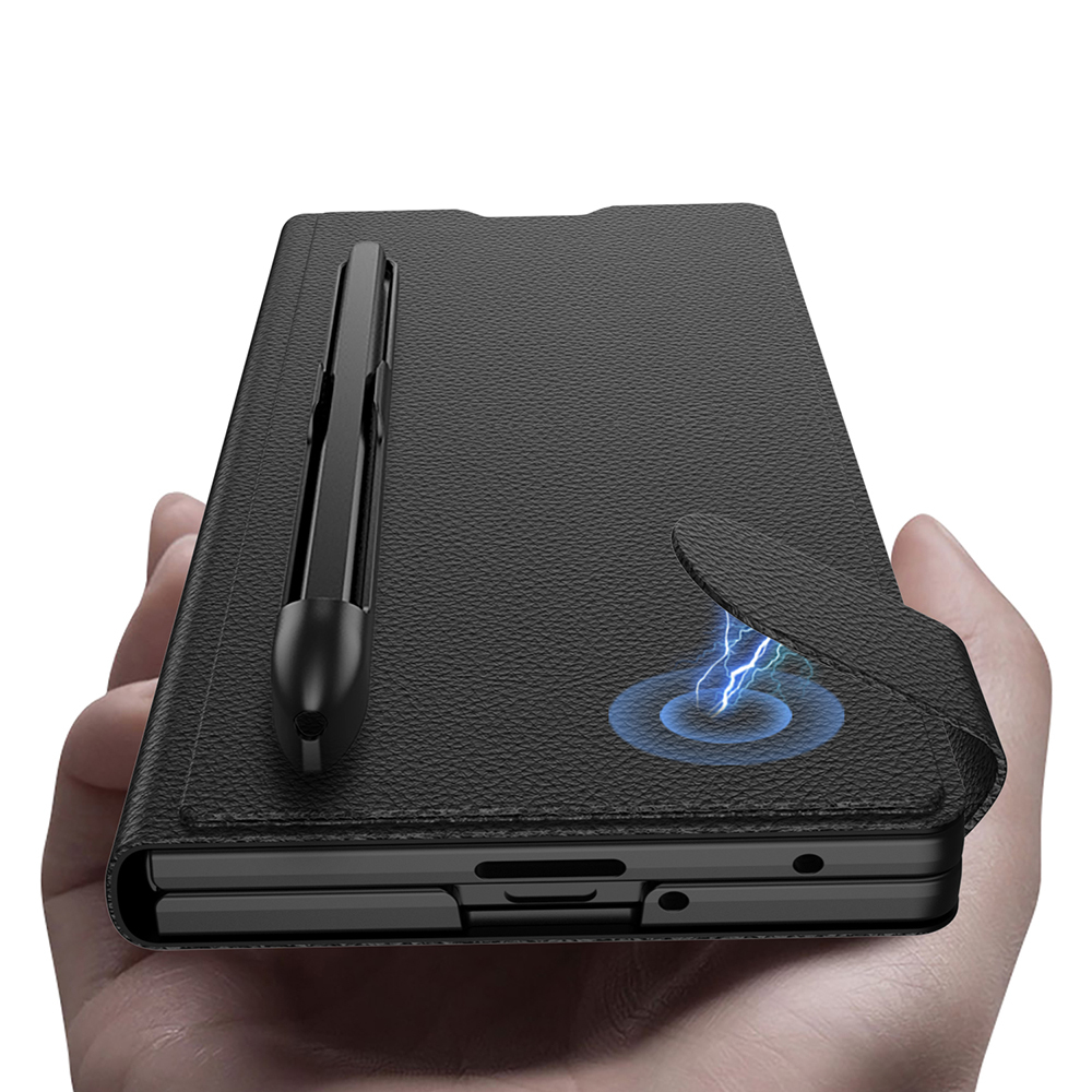 Galaxy Z Fold 7 Suni Deri Tasarımlı Kalem Bölmeli Zore Kıpta Kartlıklı Standlı Kapak - 2