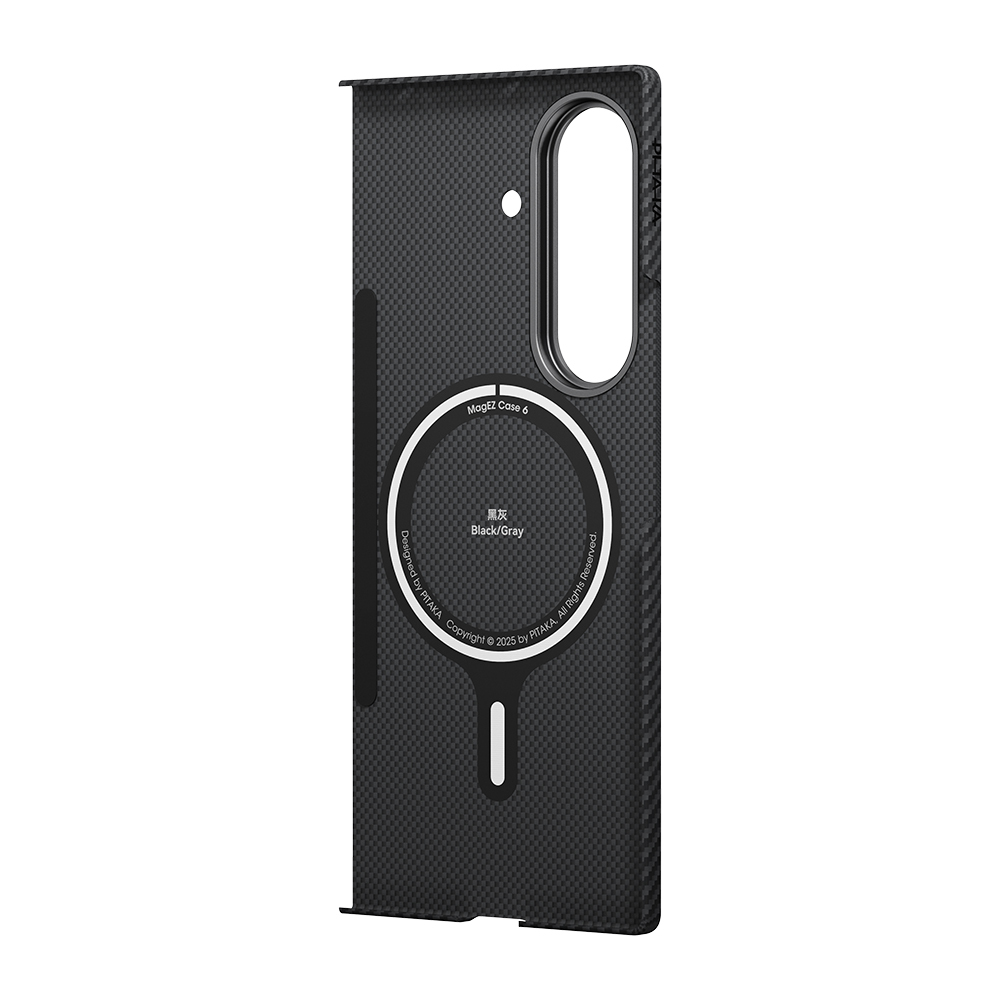 Galaxy Z Fold 7 Kılıf M-safe Şarj Özellikli 600D Aramid Fiber Pitaka Ultra-Slim Classic Serisi Black-Grey Twill Kapak - 2