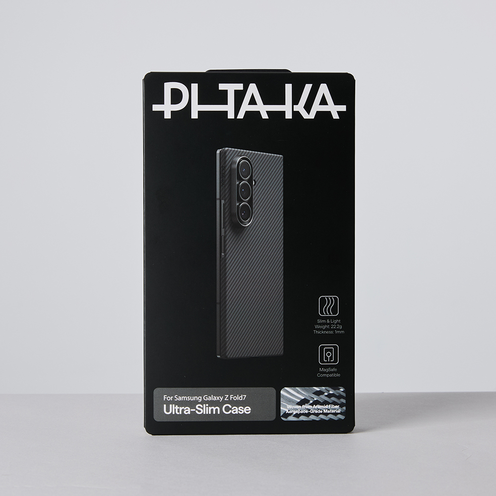 Galaxy Z Fold 7 Kılıf M-safe Şarj Özellikli 600D Aramid Fiber Pitaka Ultra-Slim Classic Serisi Black-Grey Twill Kapak - 12