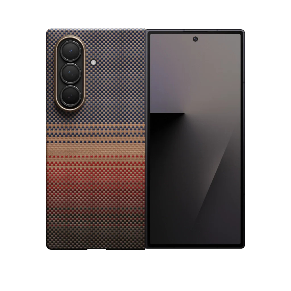 Galaxy Z Fold 7 Kılıf M-safe Şarj Özellikli Aramid Fiber Pitaka Tactile Woven Sunset-Moonrise Serisi Kapak - 1