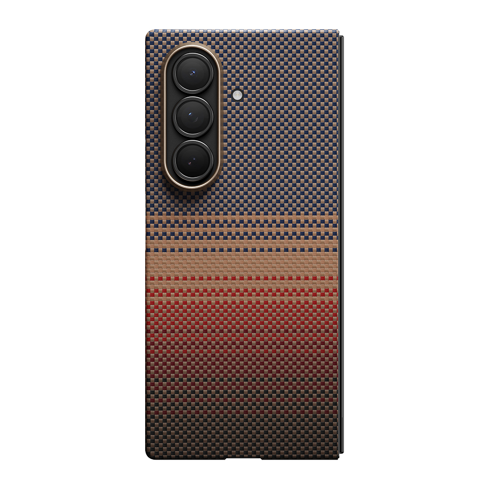 Galaxy Z Fold 7 Kılıf M-safe Şarj Özellikli Aramid Fiber Pitaka Tactile Woven Sunset-Moonrise Serisi Kapak - 2
