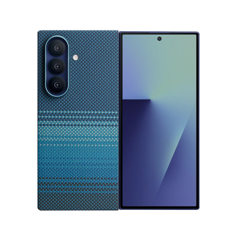 Galaxy Z Fold 7 Kılıf M-safe Şarj Özellikli Aramid Fiber Pitaka Tactile Woven Sunset-Moonrise Serisi Kapak - 8