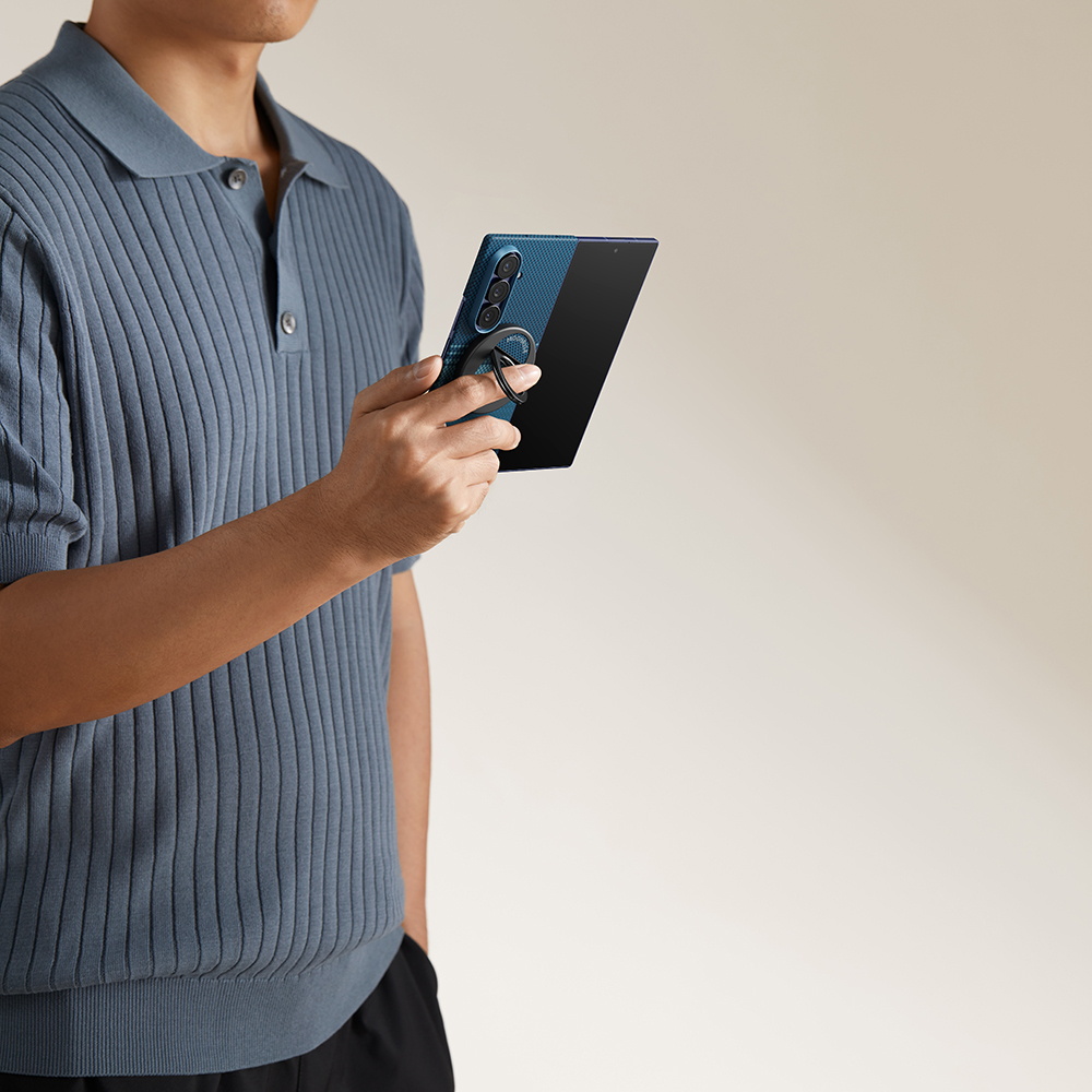 Galaxy Z Fold 7 Kılıf M-safe Şarj Özellikli Aramid Fiber Pitaka Tactile Woven Sunset-Moonrise Serisi Kapak - 13