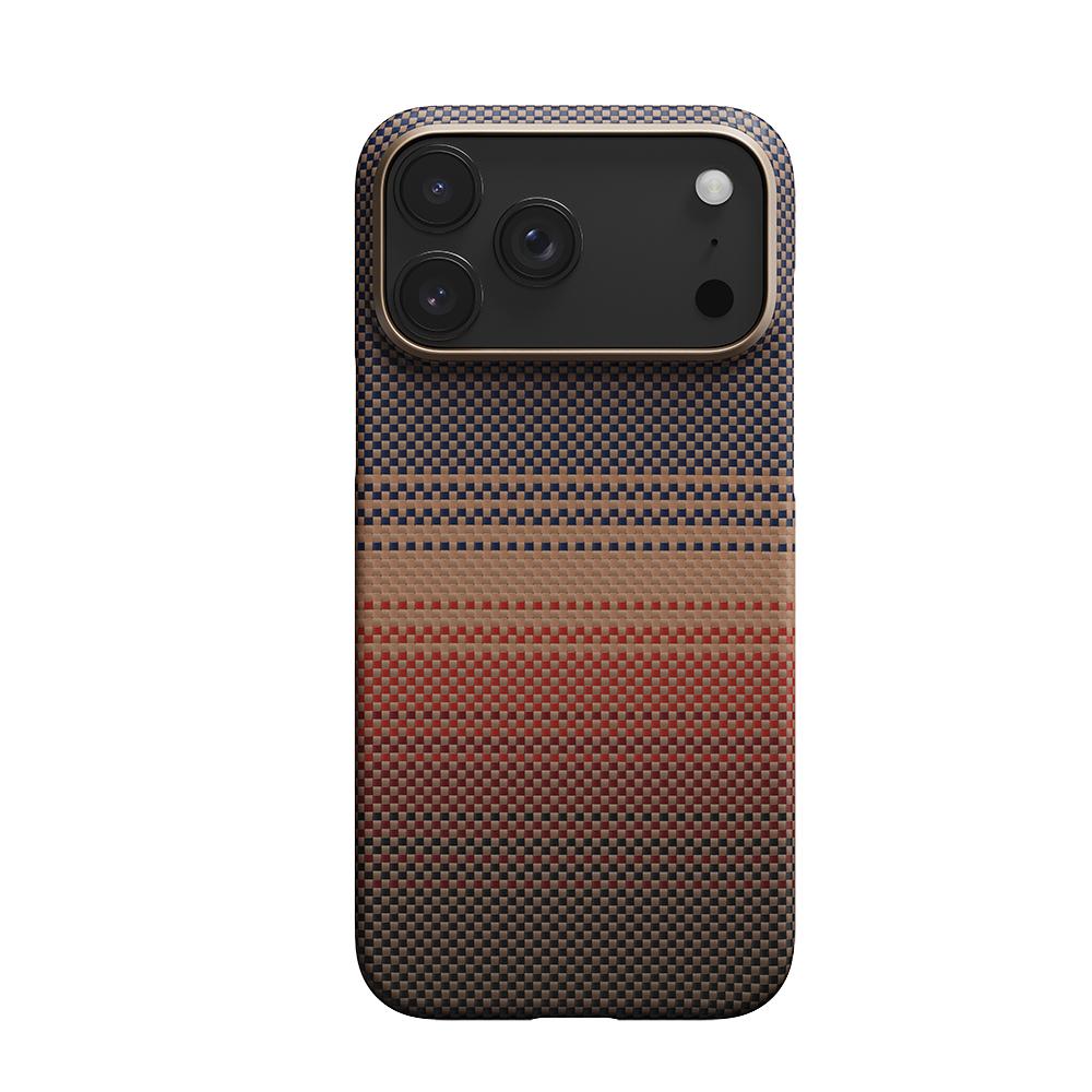 Apple iPhone 17 Pro Kılıf M-safe Şarj Özellikli Aramid Fiber Pitaka Tactile Woven Sunset-Moonrise Serisi Sunset Kapak - 5