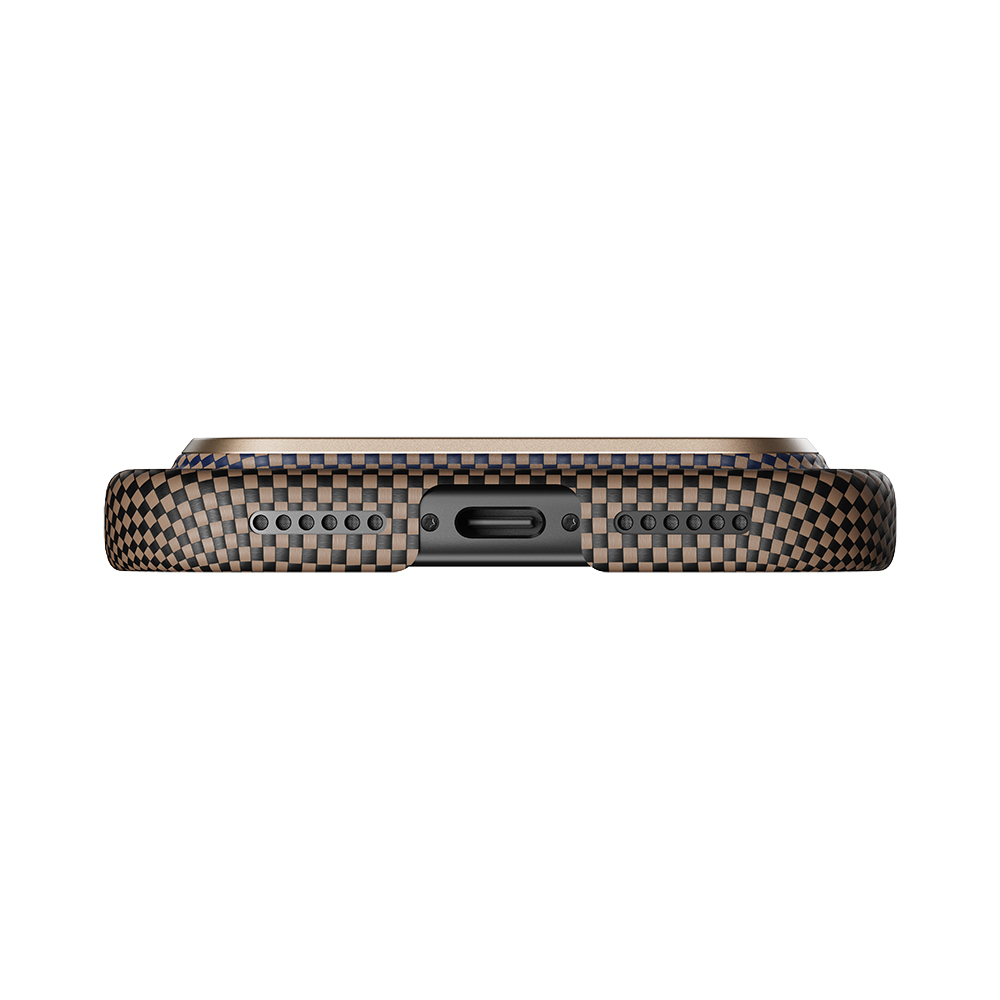 Apple iPhone 17 Pro Kılıf M-safe Şarj Özellikli Aramid Fiber Pitaka Tactile Woven Sunset-Moonrise Serisi Sunset Kapak - 9