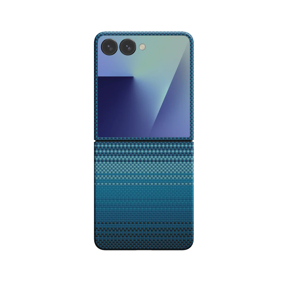 Samsung Galaxy Z Flip Uyumlu 7 Kılıf M-safe Şarj Özellikli Aramid Fiber Pitaka Tactile Woven Sunset-Moonrise Serisi Kapak - 1