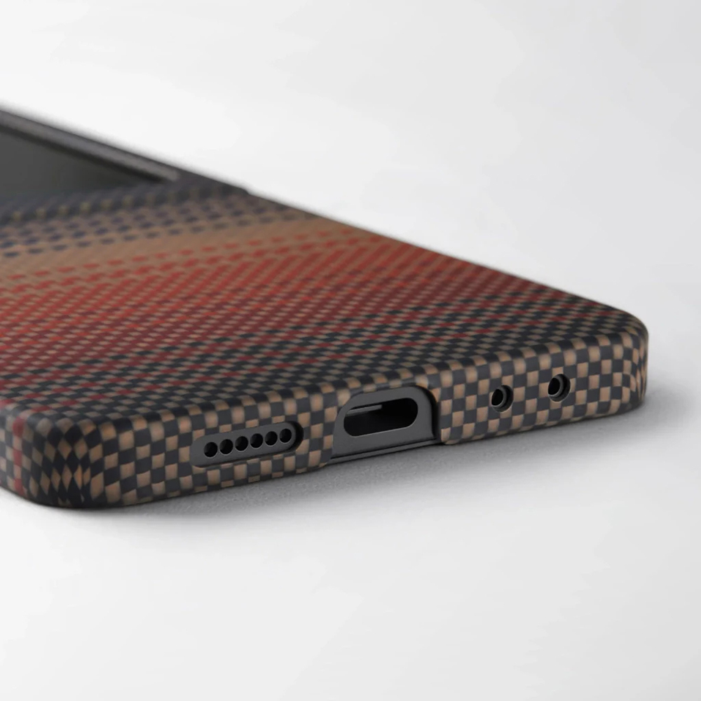 Samsung Galaxy Z Flip Uyumlu 7 Kılıf M-safe Şarj Özellikli Aramid Fiber Pitaka Tactile Woven Sunset-Moonrise Serisi Kapak - 7