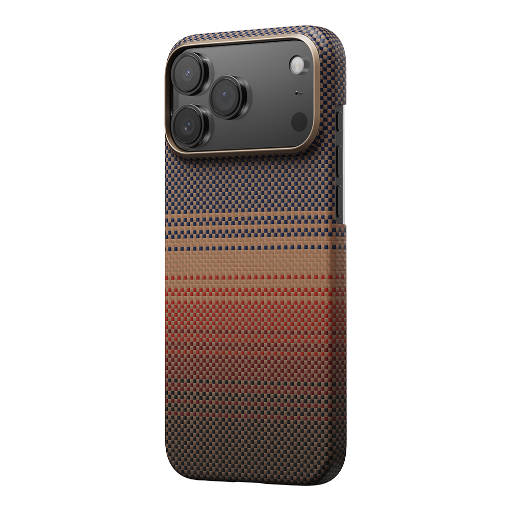 Apple iPhone 17 Pro Max Kılıf M-safe Şarj Özellikli Aramid Fiber Pitaka Tactile Woven Sunset-Moonrise Serisi Sunset Kapak - 8