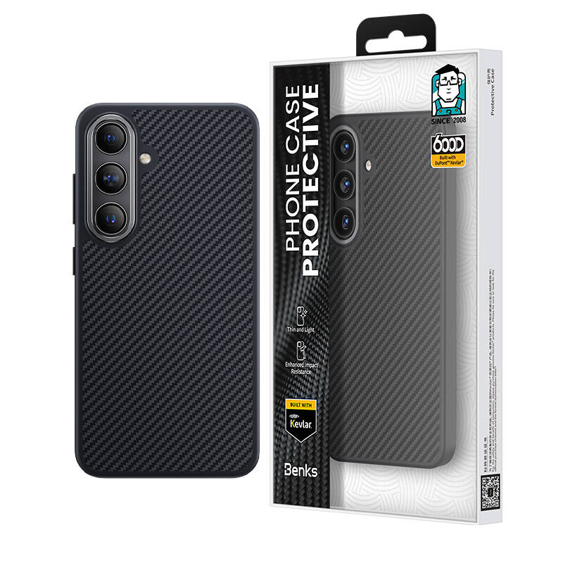 Samsung Galaxy S25 Uyumlu Kılıf Karbon Fiber M-safe Şarj Özellikli Benks Hybrid ArmorPro 600D Kevlar Kapak - 3