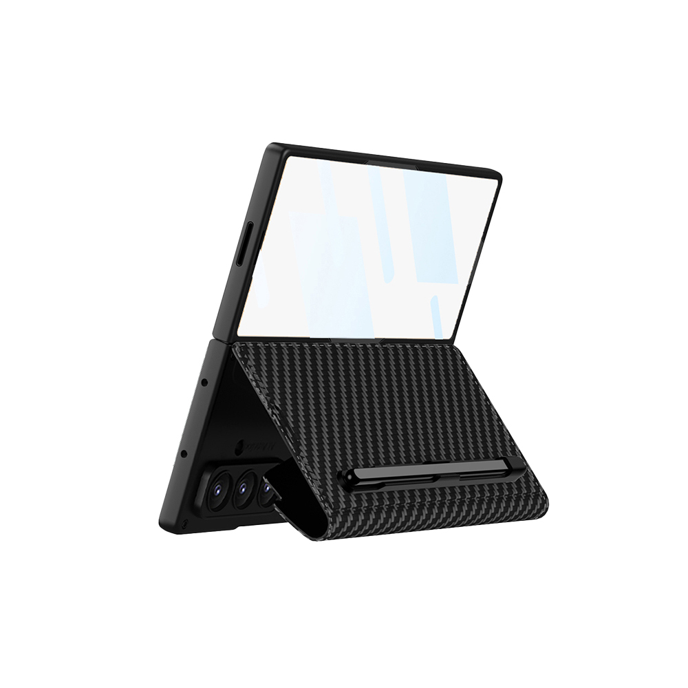 Galaxy Z Fold 7 Kılıf Kamera Korumalı Karbon Tasarımlı Zore Kıpta Kalem Bölmeli Fest Kapak - 1