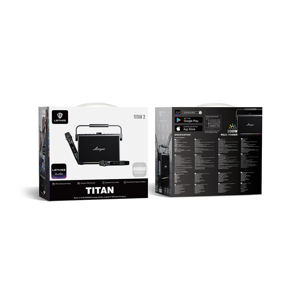 Lenyes Titan 2 Serisi RGB Işıklı Çİft Mikrofonlu Taşınabilir TWS Bluetooth Speaker Hoparlör v5.3 5000mAh - 1