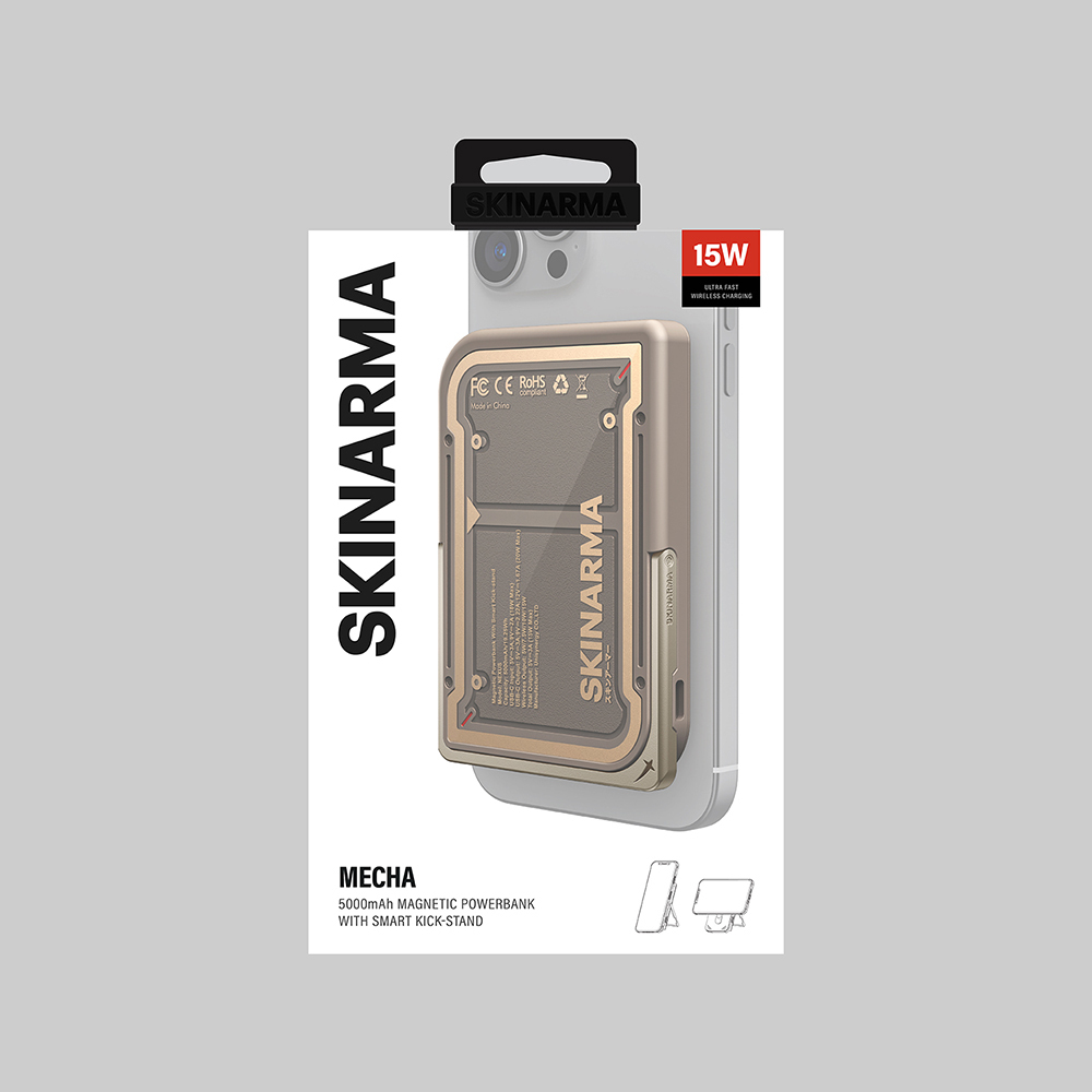 Skinarma Nexus Mecha Kablosuz ve PD Hızlı Şarj Özellikli Metal Standlı Taşınabilir Powerbank 20W 5000mAh - 9