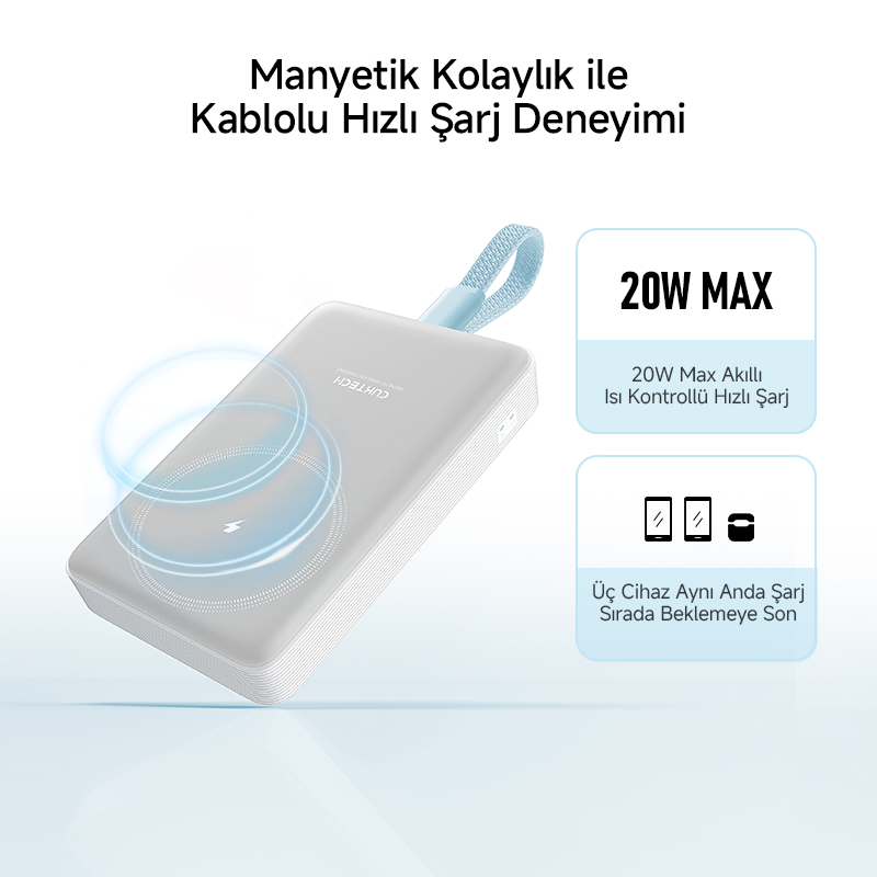 CUKTECH MagSafe Power Bank CP12 10000 mAh | 20 W Kablosuz Hızlı Şarj | iPhone 12/13/14/15/16/17 Serisi ile Uyumlu Taşınabilir Şarj Cihazı