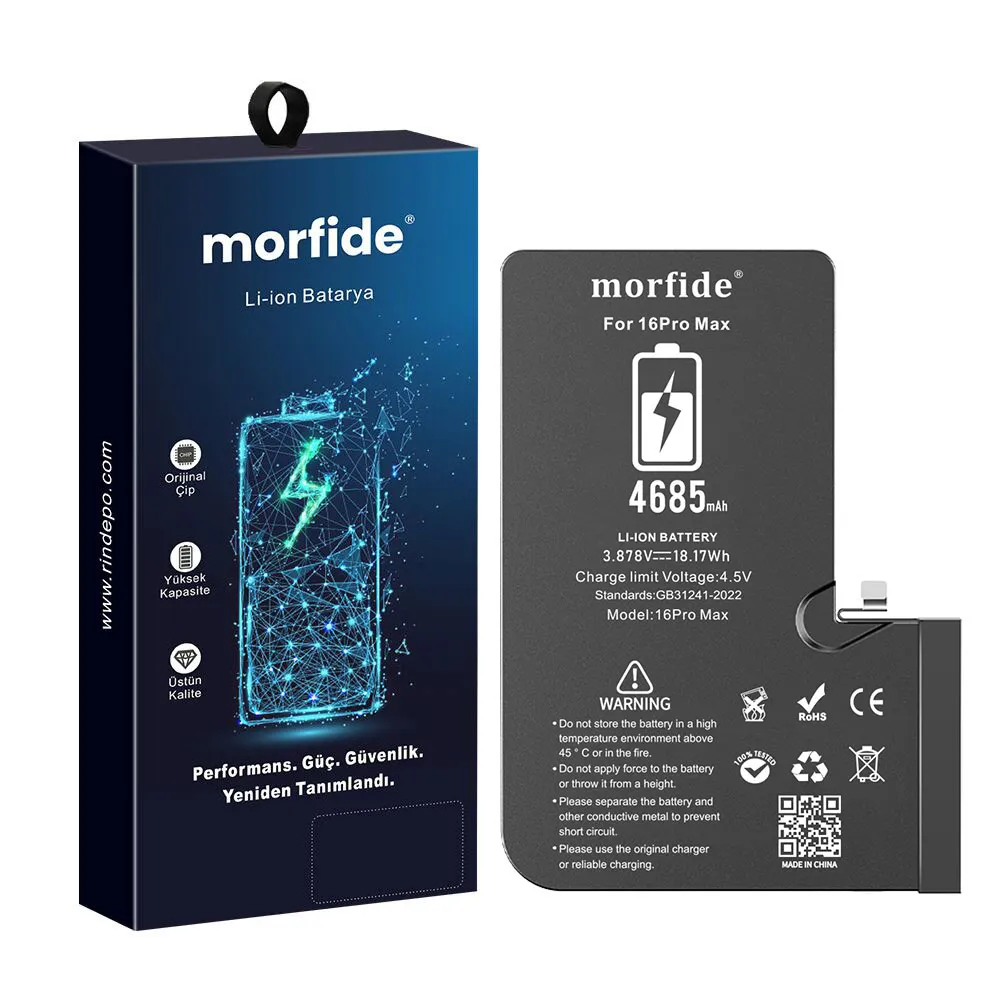 Apple iPhone 16 Pro Max Uyumlu 4685mAh Yüksek Kapasiteli Batarya - Gelişmiş Akıllı Chip - Pil Sağlığı Destekli - Morfide M-Max