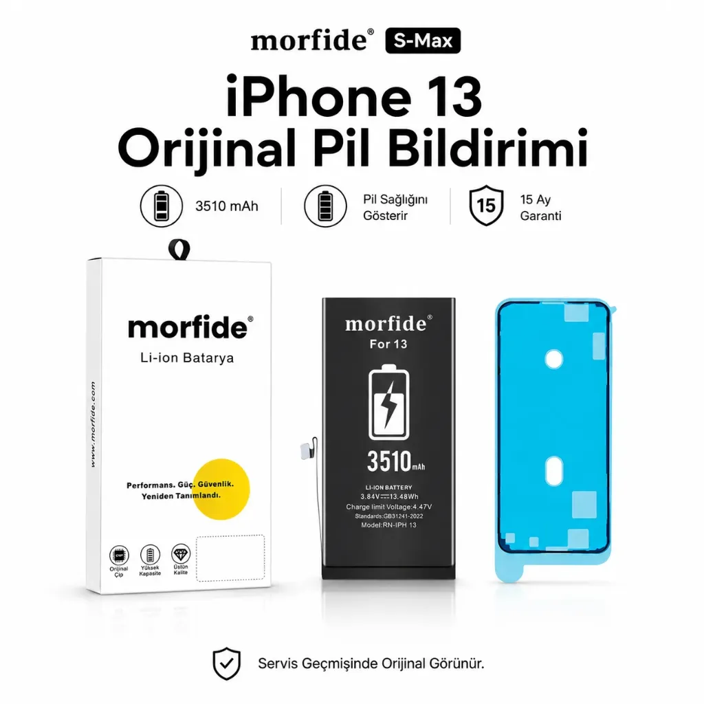 [RNO-IP13] Apple iPhone 13 Uyumlu Batarya 3510 mAh Orijinal Pil Bildirimi Pil Sağlığını Gösterir 15 Ay Garanti S-Max
