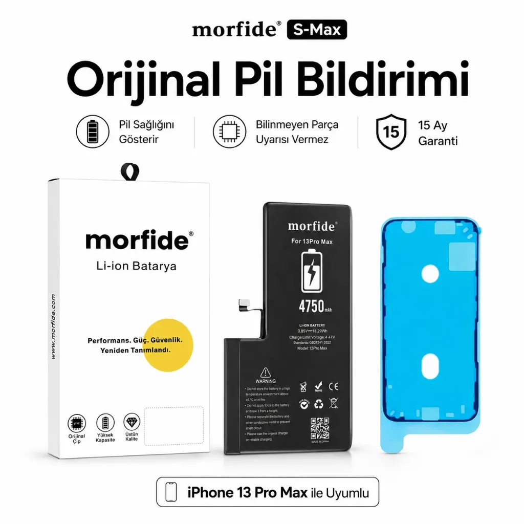 Apple iPhone 13 Pro Max Uyumlu Batarya 4750 mAh Orijinal Pil Bildirimi Pil Sağlığını Gösterir 15 Ay Garanti S-Max