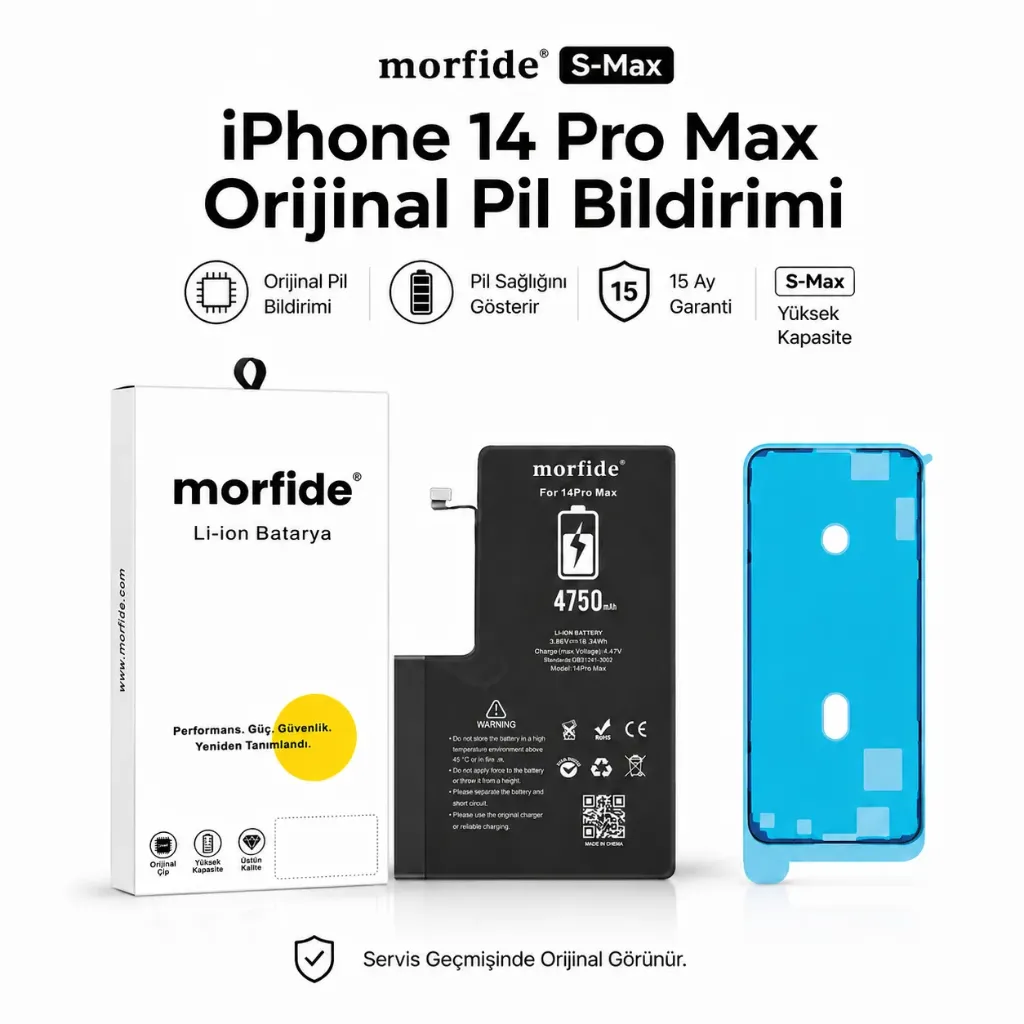[RNO-IP14ProMax] Apple iPhone 14 Pro Max Uyumlu Batarya 4750 mAh Orijinal Pil Bildirimi Pil Sağlığını Gösterir 15 Ay Garanti S-Max