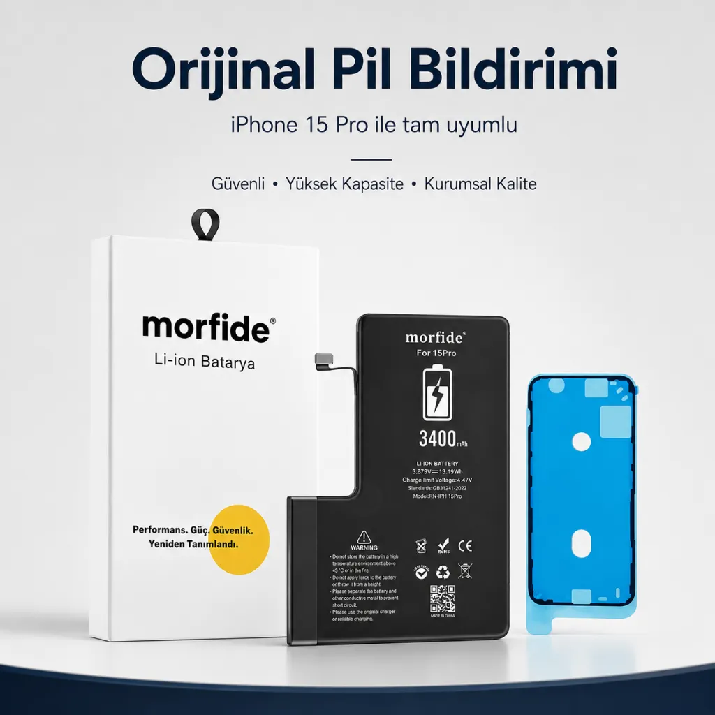[RNO-IP15Pro] Apple iPhone 15 Pro Uyumlu Batarya 3400 mAh Orijinal Pil Bildirimi Pil Sağlığını Gösterir 15 Ay Garanti S-Max
