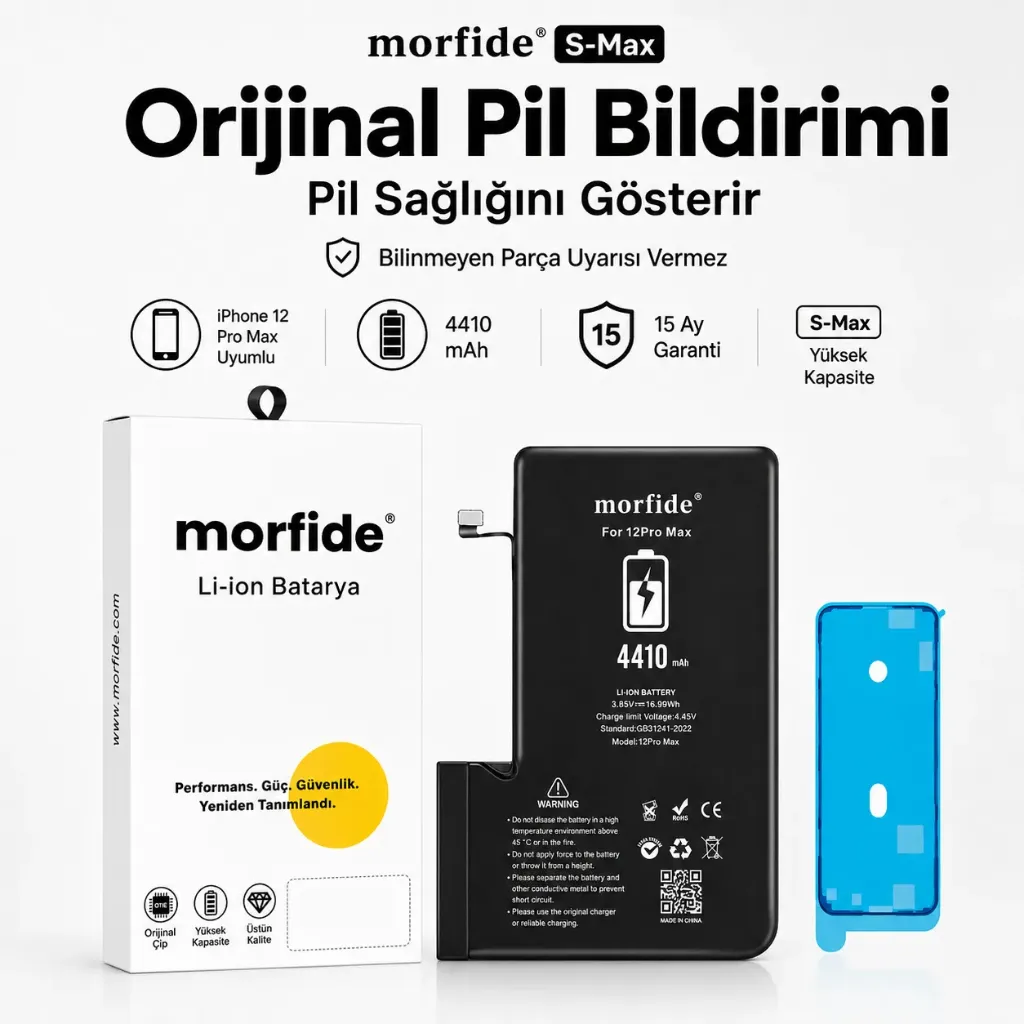 [RNO-IP15ProMax] Apple iPhone 15 Pro Max Uyumlu Batarya 4770 mAh Orijinal Pil Bildirimi Pil Sağlığını Gösterir 15 Ay Garanti S-Max