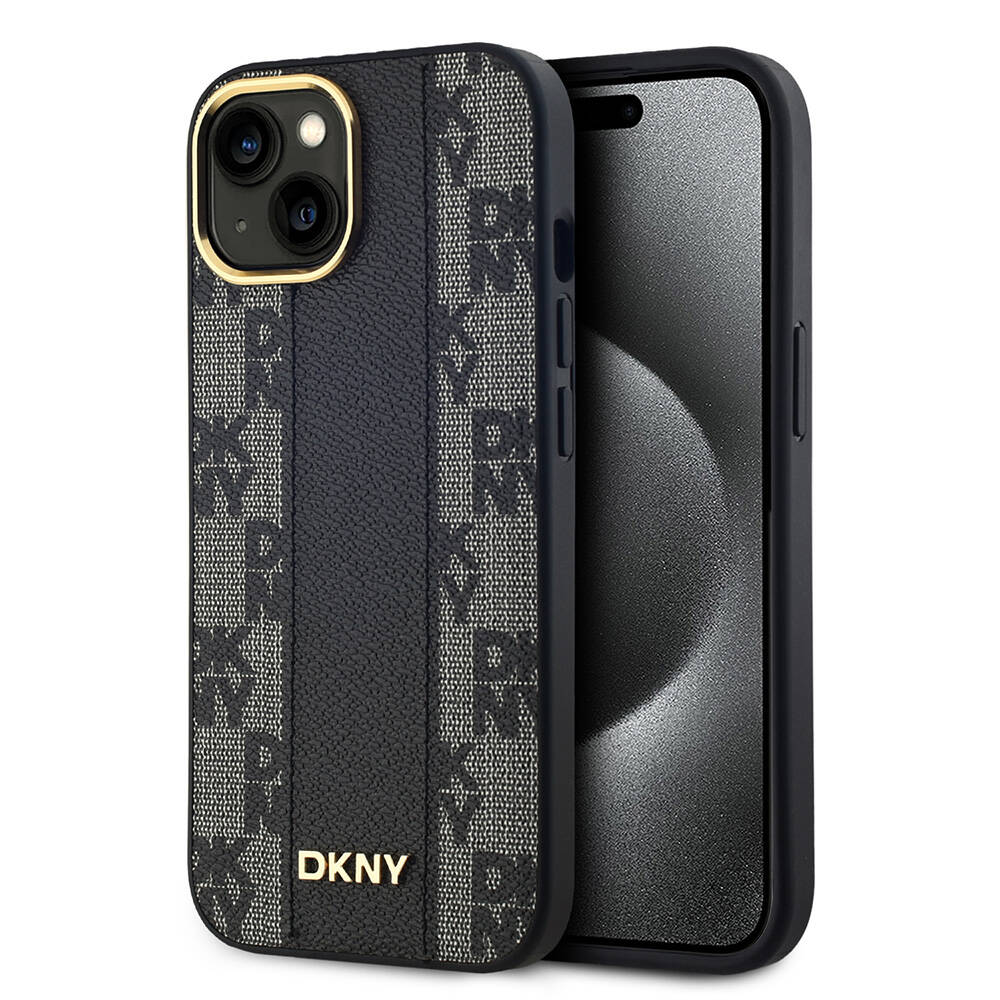 Apple iPhone 15 Plus Uyumlu Kılıf DKNY Orjinal Lisanslı M-safe Şarj Özellikli 3D Yazılı Checkered Pattern Kapak