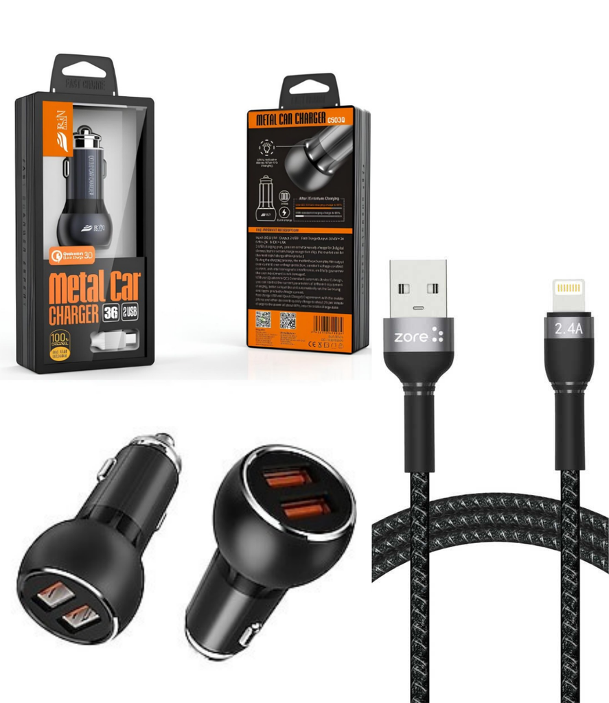 Araç Şarj Cihazı C503Q Lightning Hızlı Şarj Özellikli 36 W 2 USB - QC 3.0 Akıllı Metal Şarj Başlığı