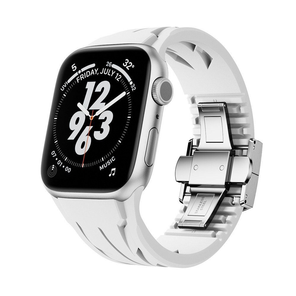 Apple Watch 42mm Uyumlu KRD-127 Metal Tokalı Silikon Kordon
