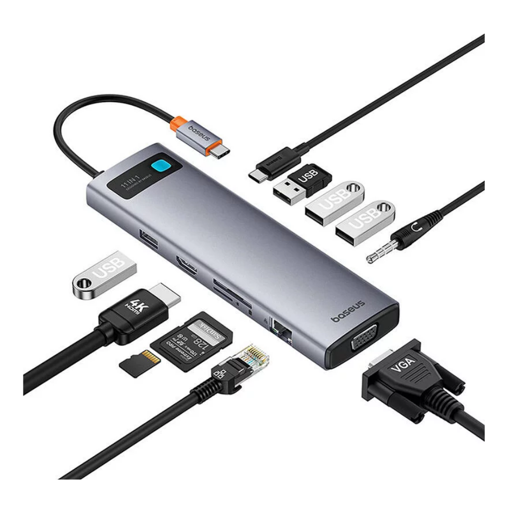 Baseus StarJoy 11 in 1 Type-C Çoklayıcı HUB HDMI, VGA, USB, Kart Okuyucu ve Ses Çıkışı