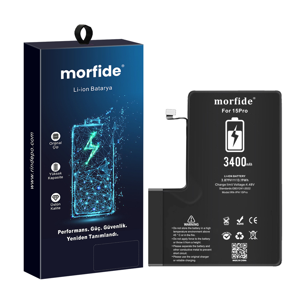 Apple iPhone 15 Pro Uyumlu 3400mAh Yüksek Kapasiteli Batarya - Gelişmiş Akıllı Chip - Pil Sağlığı Destekli - Morfide M-Max