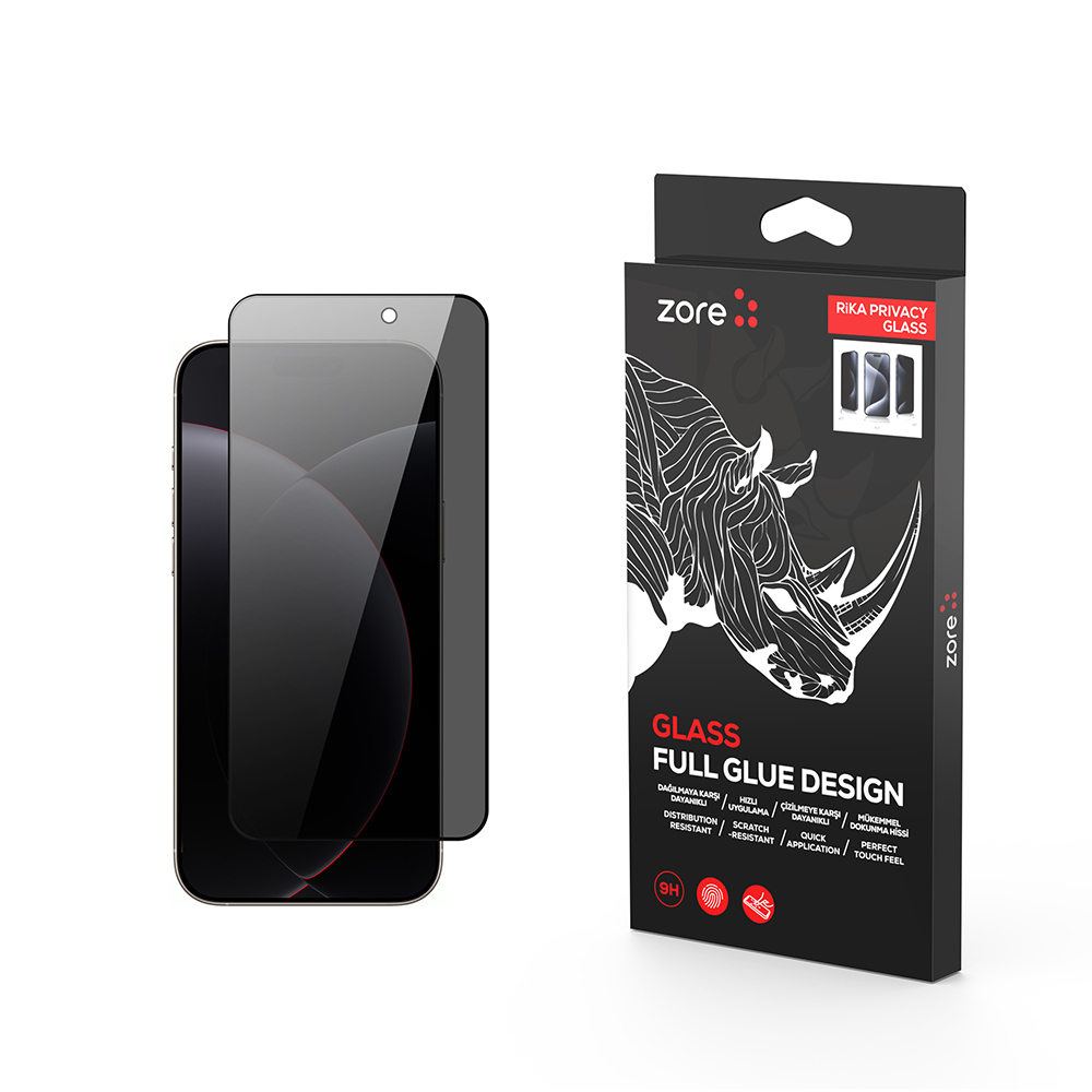 Apple iPhone 17 Pro Uyumlu Zore Rika Premium Privacy Temperli Cam Ekran Koruyucu
