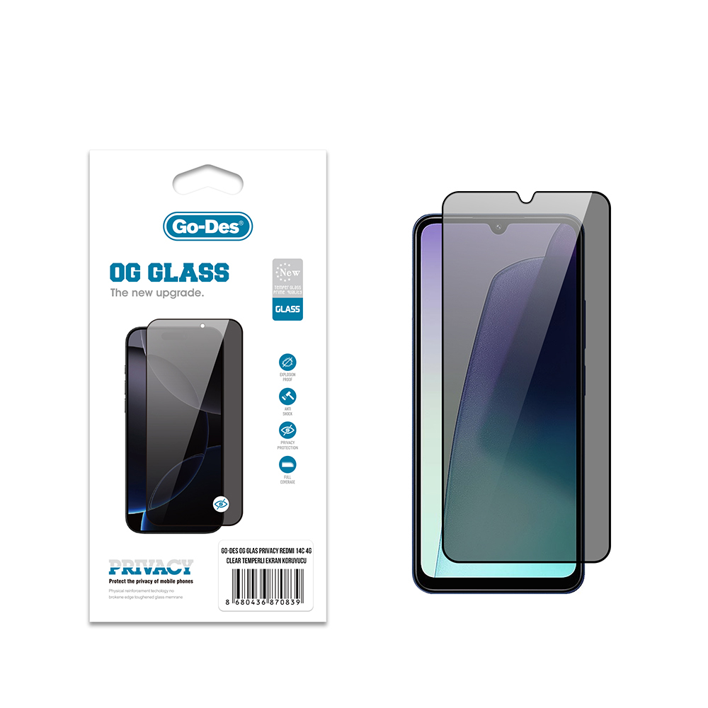 Xiaomi Redmi 14C 4G Uyumlu Go Des OG Glass Privacy Antistatik Temperli Cam Ekran Koruyucu