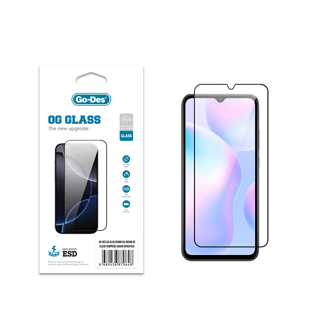 Xiaomi Redmi 9A Uyumlu Go Des OG Glass Antistatik Temperli Cam Ekran Koruyucu